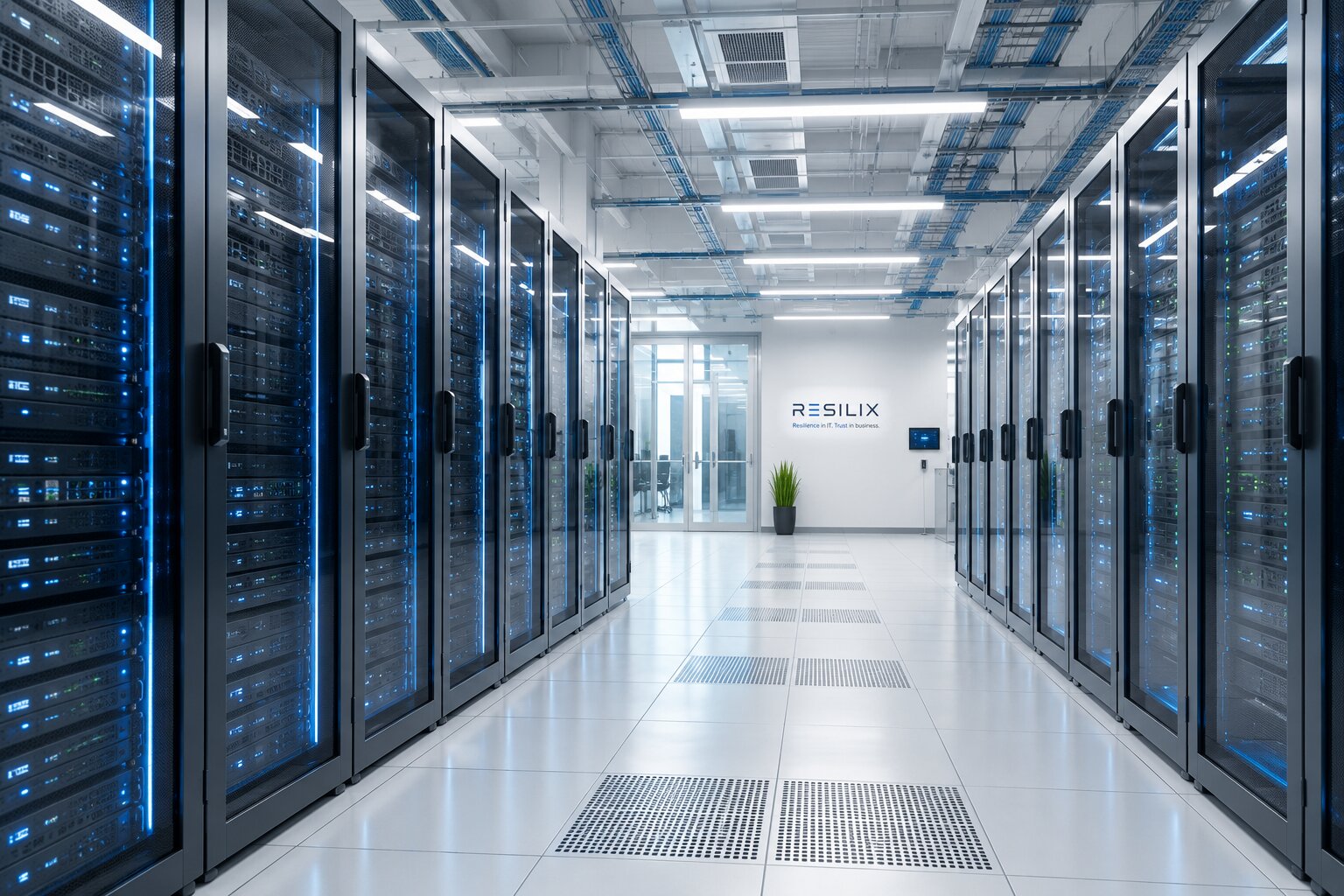 RESILIX-managed data center corridor with server racks